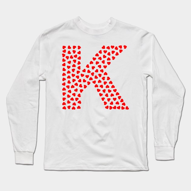 Letter K Heart Shape Initial Long Sleeve T-Shirt by Sanu Designs